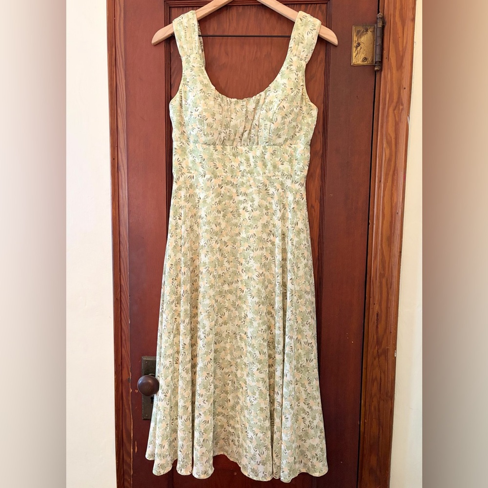 Connected Apparel Light Green Floral Midi Dress 6